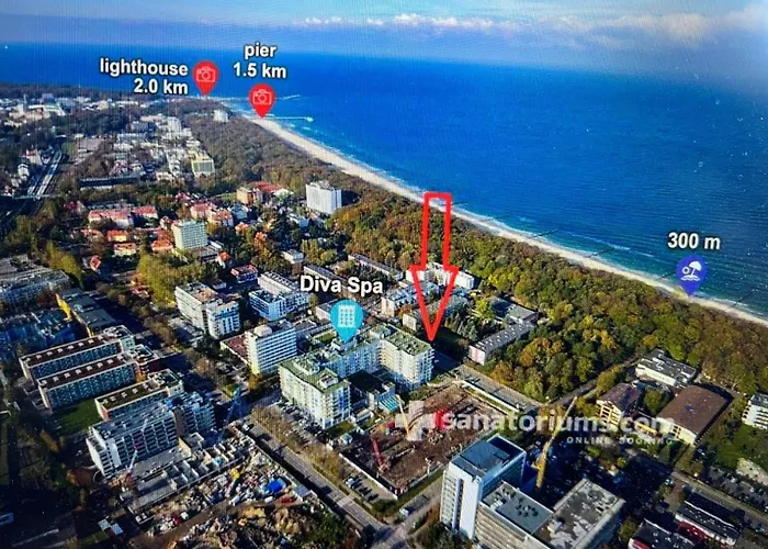 Apartament prywatny, w 4 -gwiazdkowym Hotelu Diva, balkon, 300m do morza, do dworca PKP pieszo 10 minut, darmowe WiFi w apartamencie, dodatkowo płatne - Parking, SPA, Siłownia, Squash